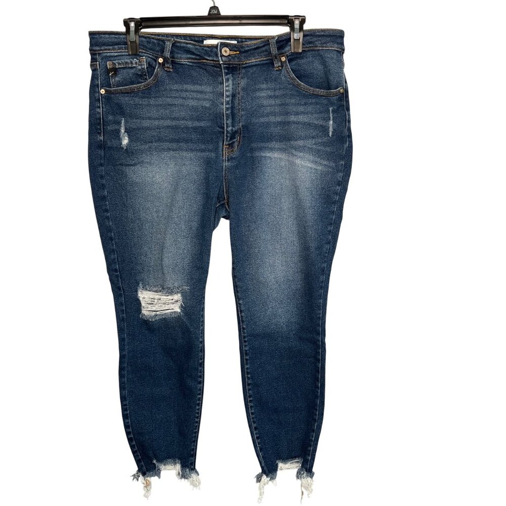 Kancan women’s High-Waisted Stretch Skinny Ankle Jeans Frayed Hem size 3XL